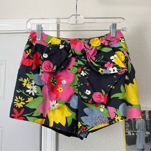 ALANNAH HILL black multicolor cotton floral ruffle bow detail high rise shorts